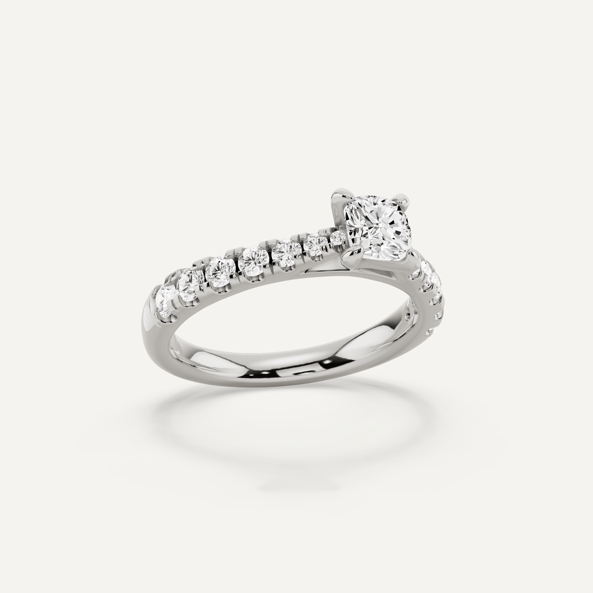 1 ctw Cushion Diamond Graduated Side Stone Engagement Ring - Lotus Diamond