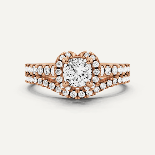 1 ctw Cushion Diamond Side Stone Bridal Set - Lotus Diamond