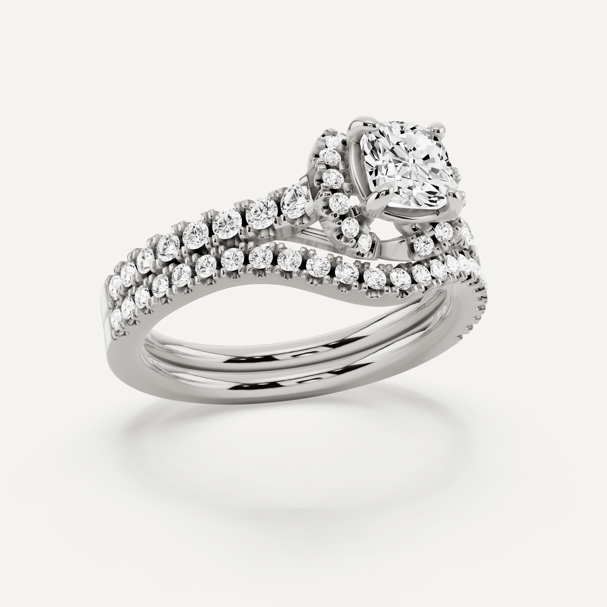 1 ctw Cushion Diamond Side Stone Bridal Set - Lotus Diamond