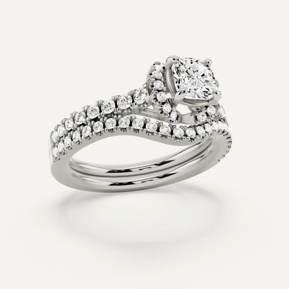 1 ctw Cushion Diamond Side Stone Bridal Set - Lotus Diamond