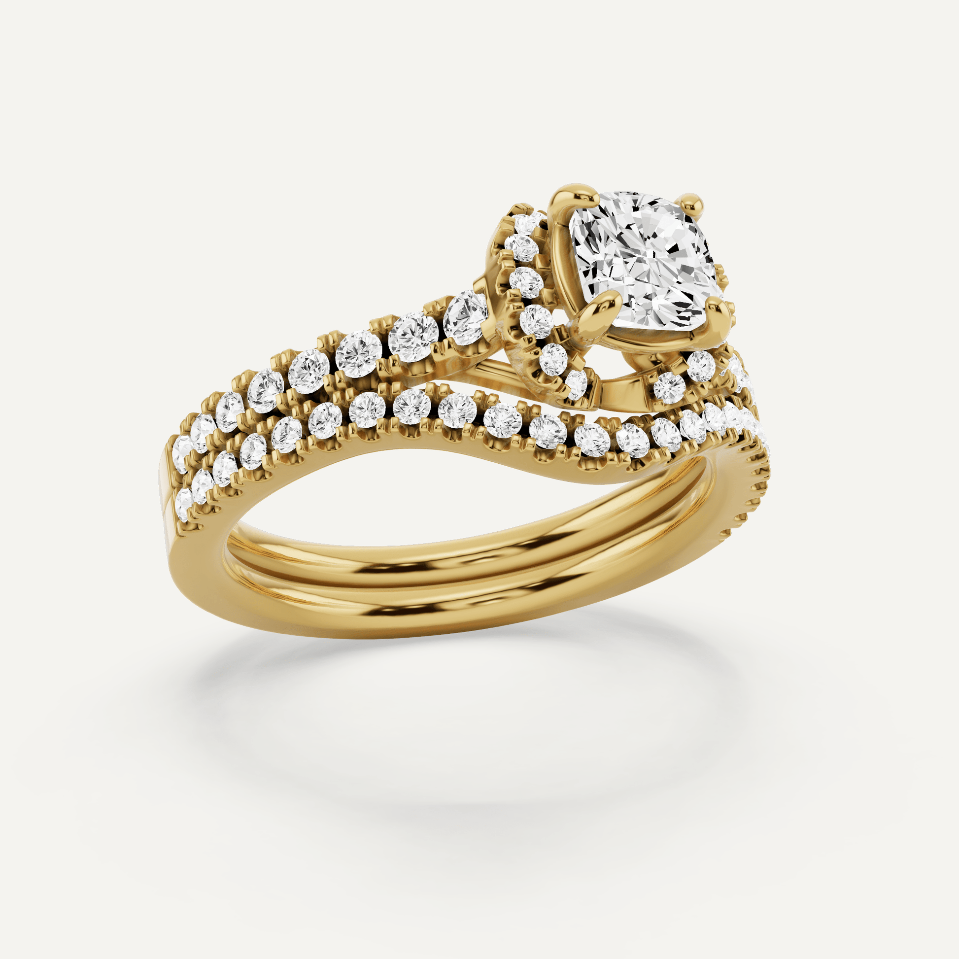 1 ctw Cushion Diamond Side Stone Bridal Set - Lotus Diamond