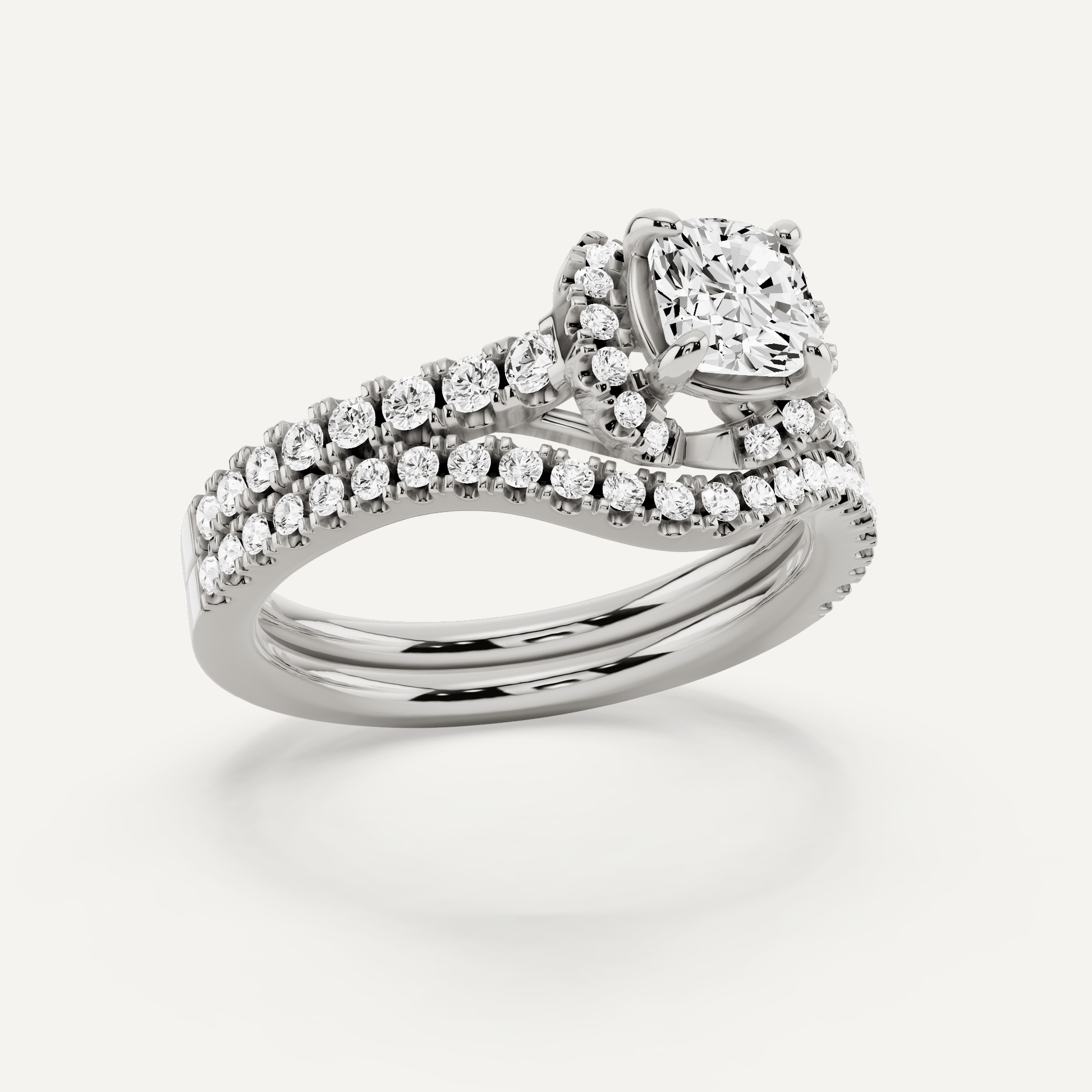 1 ctw Cushion Diamond Side Stone Bridal Set - Lotus Diamond