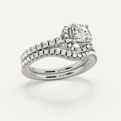 1 ctw Cushion Diamond Side Stone Bridal Set - Lotus Diamond