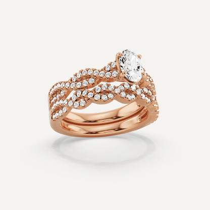 1 ctw Oval Diamond Double Twist Bridal Set - Lotus Diamond
