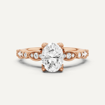 1 ctw Oval Diamond Hidden Halo Engagement Ring With Marquise Shape SIde Accents - Lotus Diamond