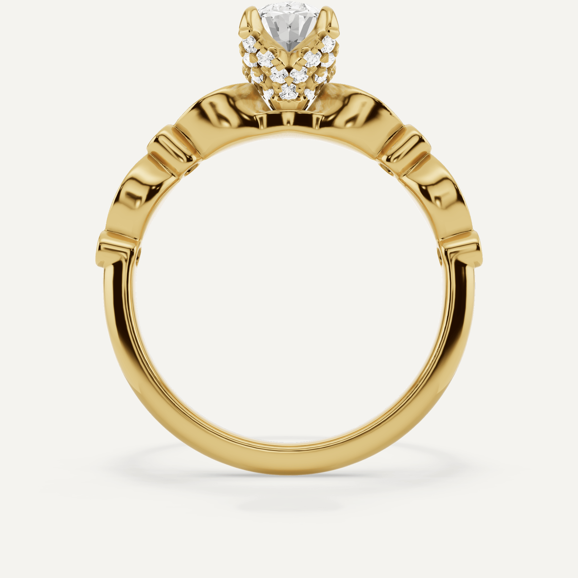 1 ctw Oval Diamond Hidden Halo Engagement Ring With Marquise Shape SIde Accents - Lotus Diamond