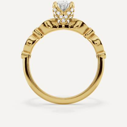 1 ctw Oval Diamond Hidden Halo Engagement Ring With Marquise Shape SIde Accents - Lotus Diamond