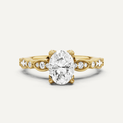 1 ctw Oval Diamond Hidden Halo Engagement Ring With Marquise Shape SIde Accents - Lotus Diamond