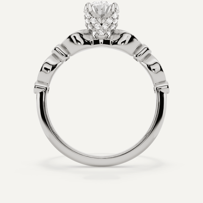 1 ctw Oval Diamond Hidden Halo Engagement Ring With Marquise Shape SIde Accents - Lotus Diamond