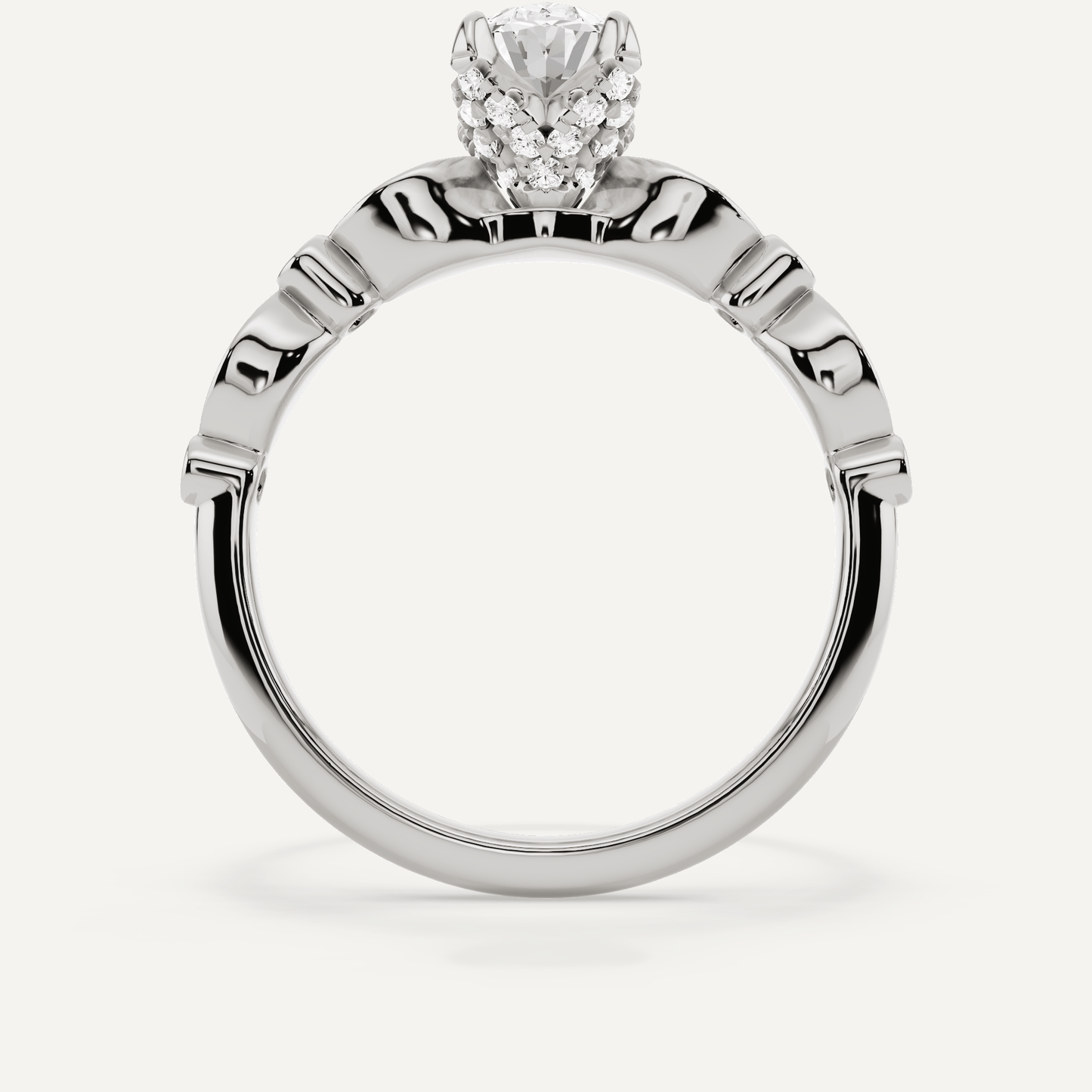 1 ctw Oval Diamond Hidden Halo Engagement Ring With Marquise Shape SIde Accents - Lotus Diamond