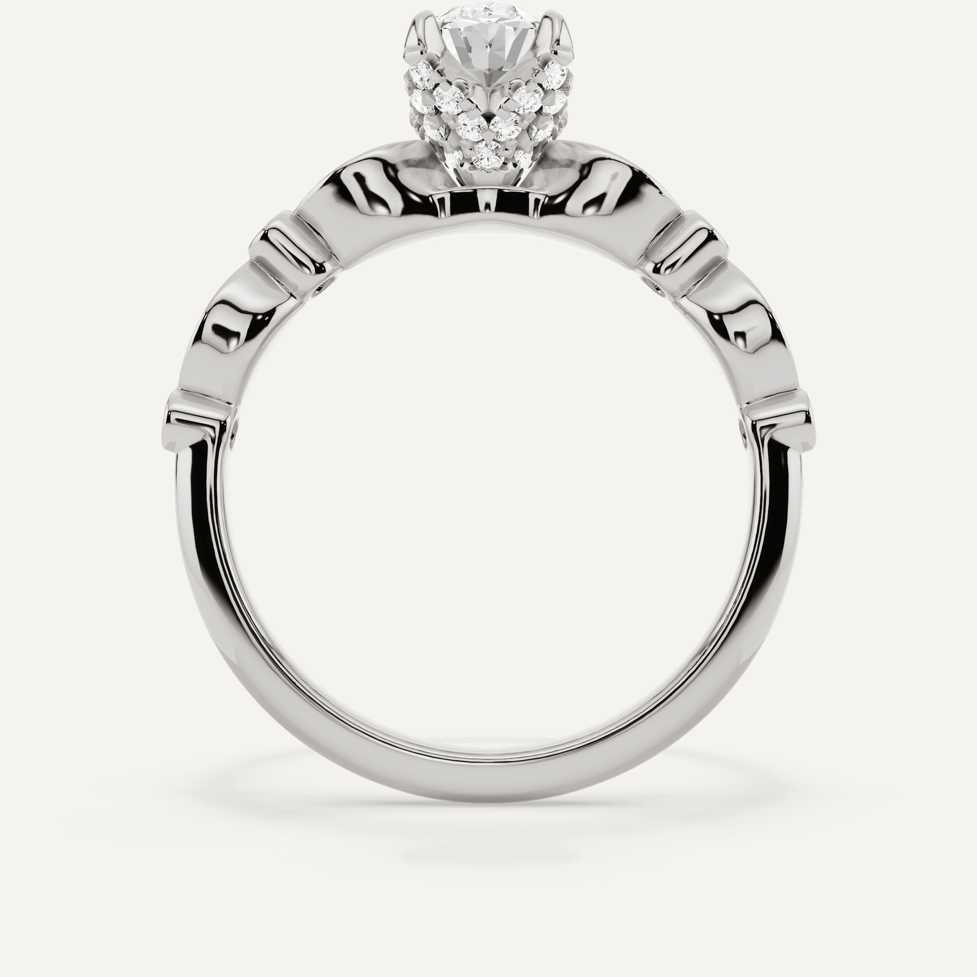 1 ctw Oval Diamond Hidden Halo Engagement Ring With Marquise Shape SIde Accents - Lotus Diamond