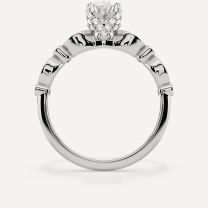 1 ctw Oval Diamond Hidden Halo Engagement Ring With Marquise Shape SIde Accents - Lotus Diamond