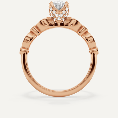 1 ctw Oval Diamond Hidden Halo Engagement Ring With Marquise Shape SIde Accents - Lotus Diamond