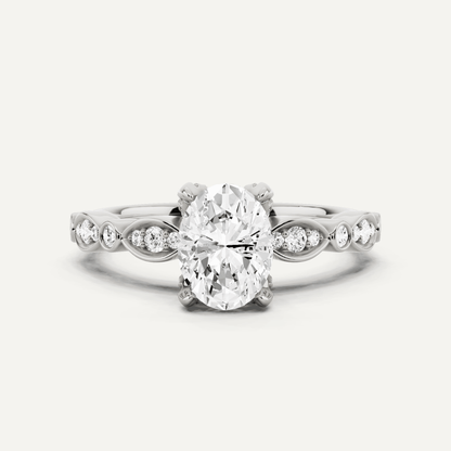 1 ctw Oval Diamond Hidden Halo Engagement Ring With Marquise Shape SIde Accents - Lotus Diamond