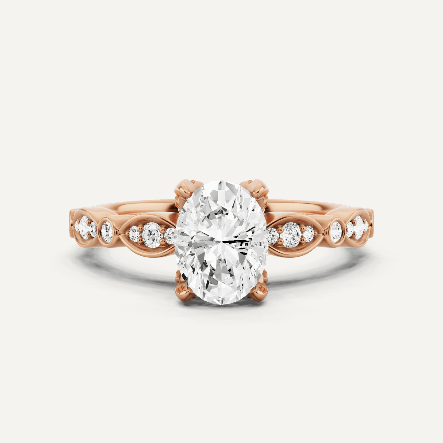 1 ctw Oval Diamond Hidden Halo Engagement Ring With Marquise Shape SIde Accents - Lotus Diamond