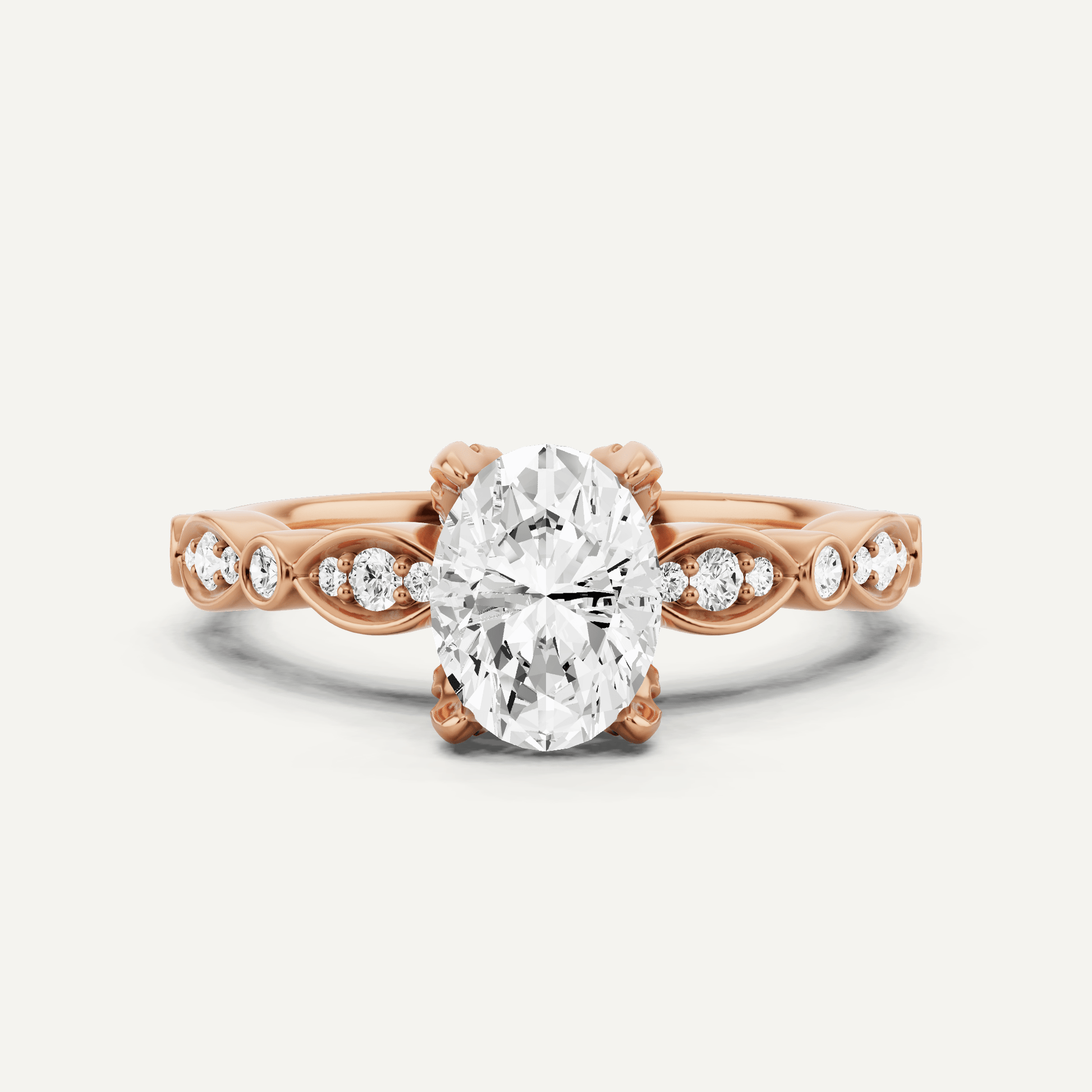 1 ctw Oval Diamond Hidden Halo Engagement Ring With Marquise Shape SIde Accents - Lotus Diamond