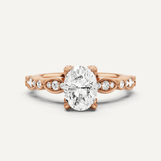 1 ctw Oval Diamond Hidden Halo Engagement Ring With Marquise Shape SIde Accents - Lotus Diamond
