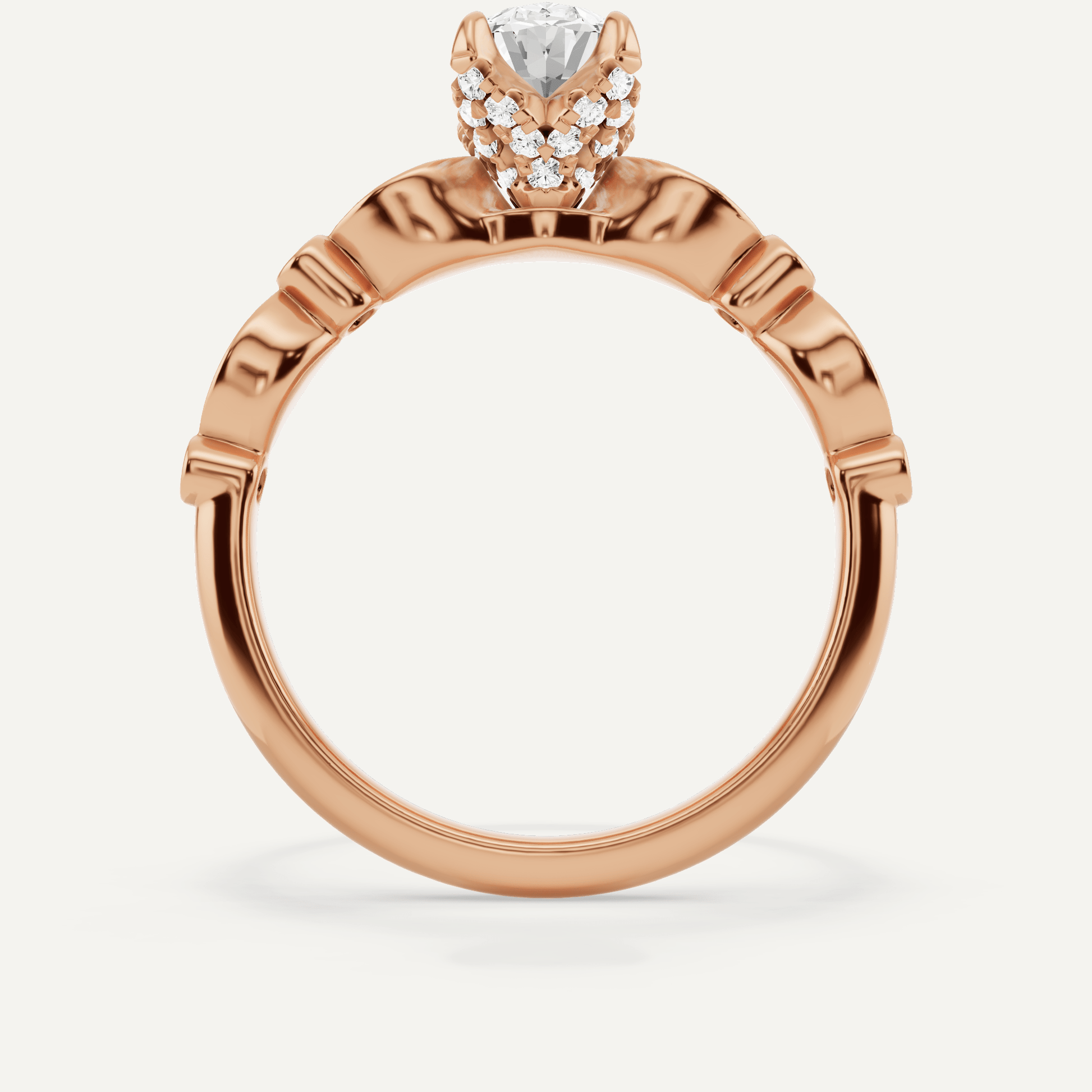1 ctw Oval Diamond Hidden Halo Engagement Ring With Marquise Shape SIde Accents - Lotus Diamond