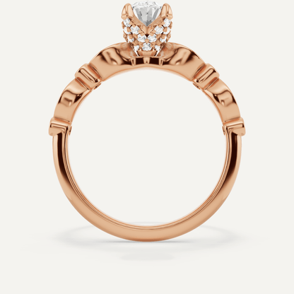 1 ctw Oval Diamond Hidden Halo Engagement Ring With Marquise Shape SIde Accents - Lotus Diamond