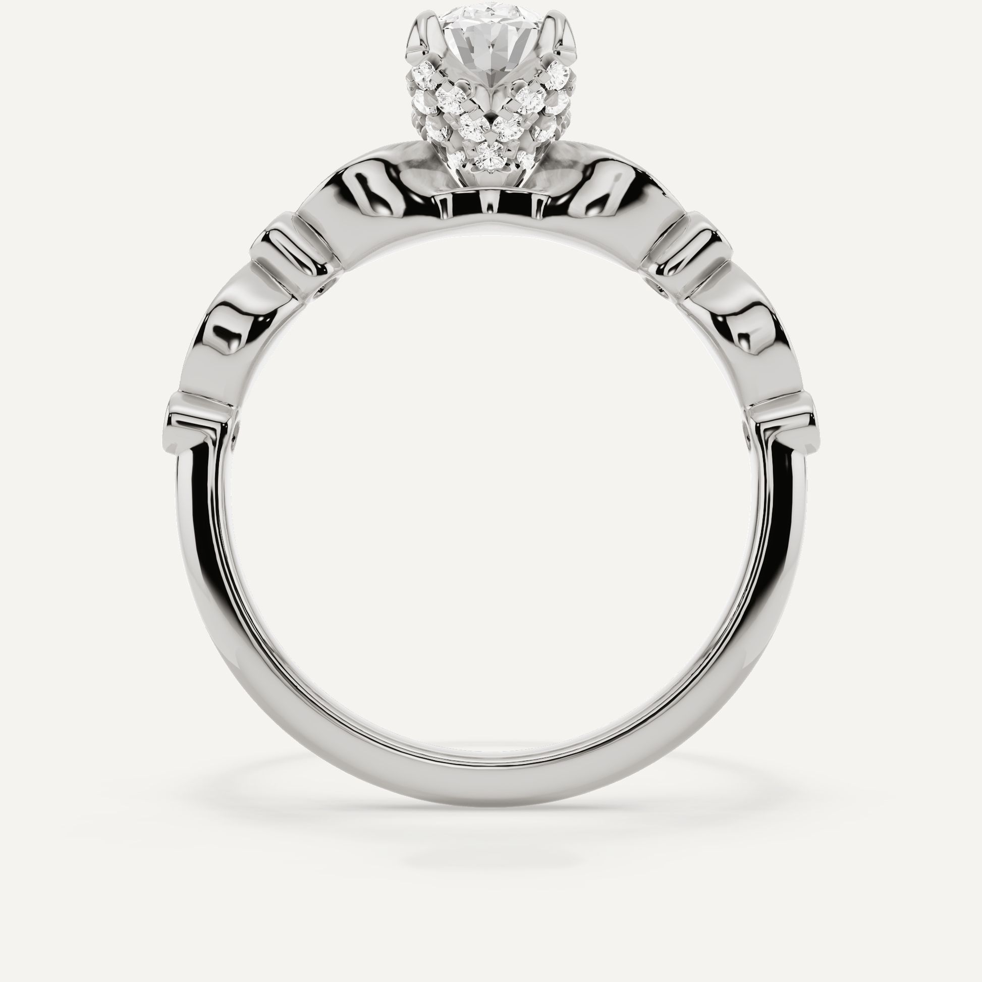 1 ctw Oval Diamond Hidden Halo Engagement Ring With Marquise Shape SIde Accents - Lotus Diamond