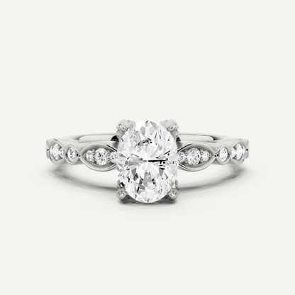 1 ctw Oval Diamond Hidden Halo Engagement Ring With Marquise Shape SIde Accents - Lotus Diamond