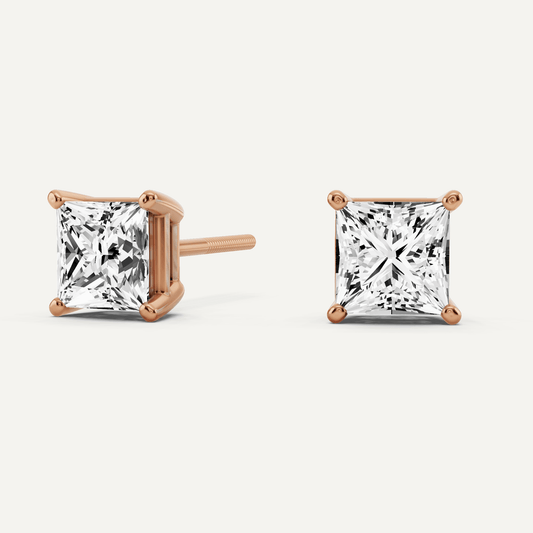 1 ctw Princess Diamond Solitaire Stud Earrings - Lotus Diamond