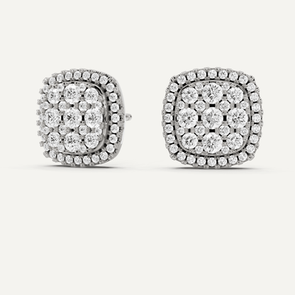 1 ctw Round Diamond Cluster Halo Studs - Lotus Diamond