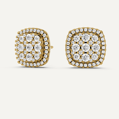 1 ctw Round Diamond Cluster Halo Studs - Lotus Diamond