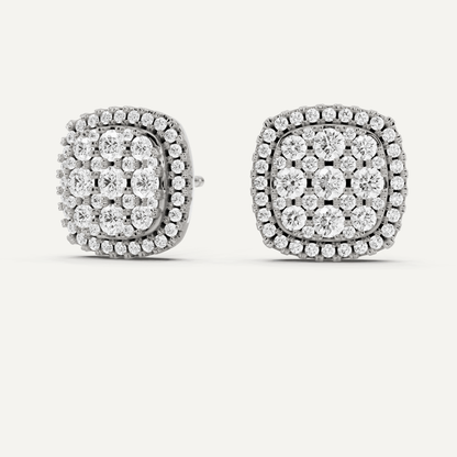 1 ctw Round Diamond Cluster Halo Studs - Lotus Diamond