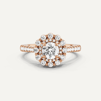 1 ctw Round Diamond Double Scalloped Halo Engagement Ring - Lotus Diamond