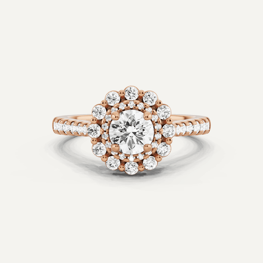 1 ctw Round Diamond Double Scalloped Halo Engagement Ring - Lotus Diamond