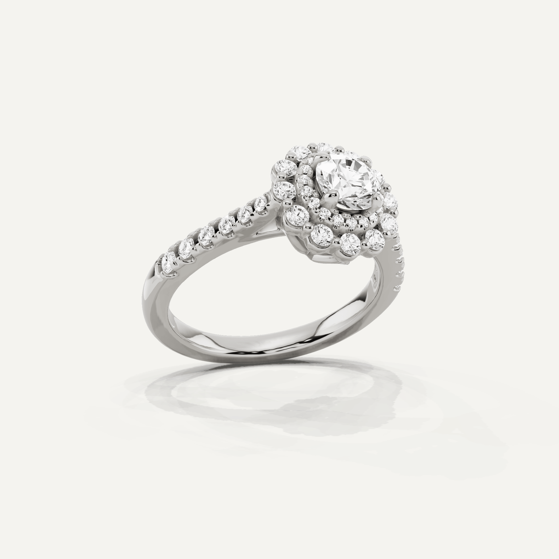 1 ctw Round Diamond Double Scalloped Halo Engagement Ring - Lotus Diamond