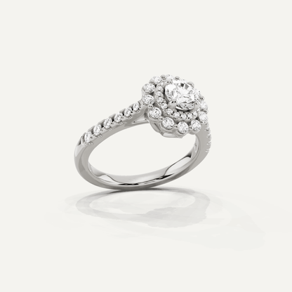 1 ctw Round Diamond Double Scalloped Halo Engagement Ring - Lotus Diamond
