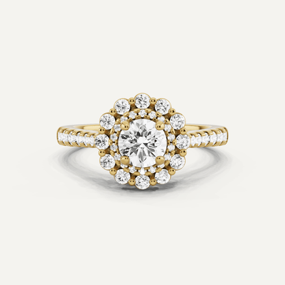 1 ctw Round Diamond Double Scalloped Halo Engagement Ring - Lotus Diamond
