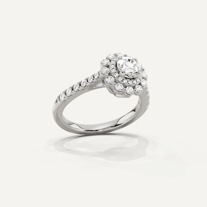 1 ctw Round Diamond Double Scalloped Halo Engagement Ring - Lotus Diamond