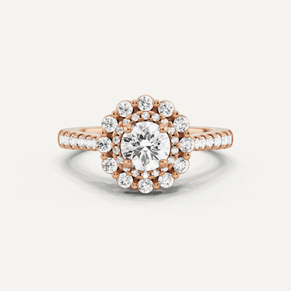 1 ctw Round Diamond Double Scalloped Halo Engagement Ring - Lotus Diamond