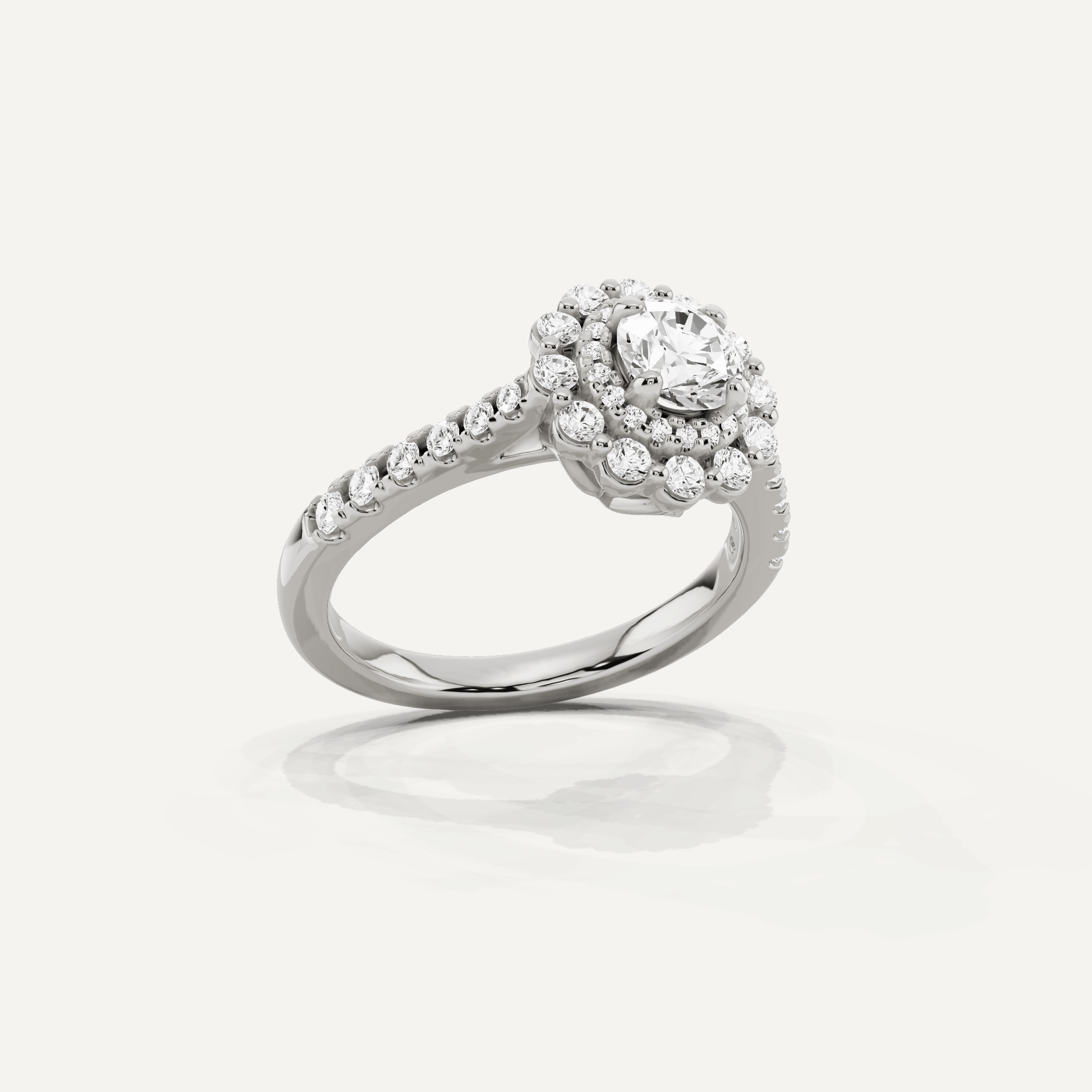 1 ctw Round Diamond Double Scalloped Halo Engagement Ring - Lotus Diamond