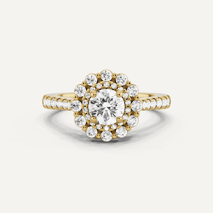 1 ctw Round Diamond Double Scalloped Halo Engagement Ring - Lotus Diamond