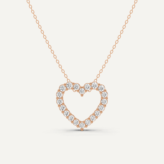 1 ctw Round Diamond Prong Set Heart Pendant - Lotus Diamond