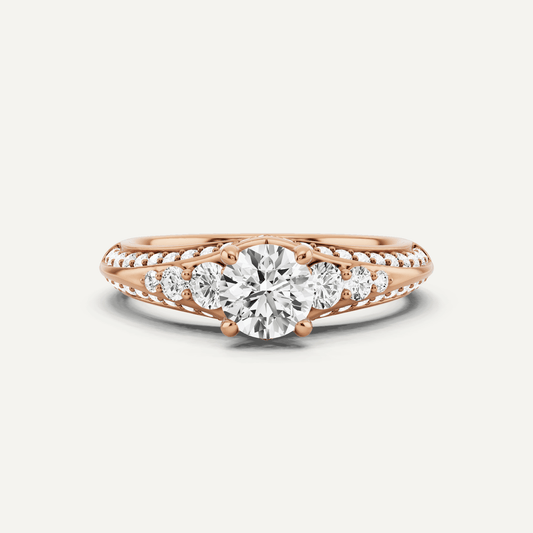 1 ctw Round Diamond Side Stone Engagement Ring - Lotus Diamond