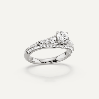 1 ctw Round Diamond Side Stone Engagement Ring - Lotus Diamond