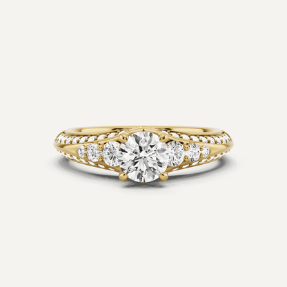 1 ctw Round Diamond Side Stone Engagement Ring - Lotus Diamond
