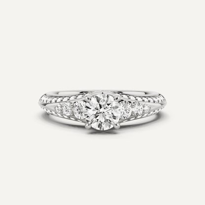 1 ctw Round Diamond Side Stone Engagement Ring - Lotus Diamond