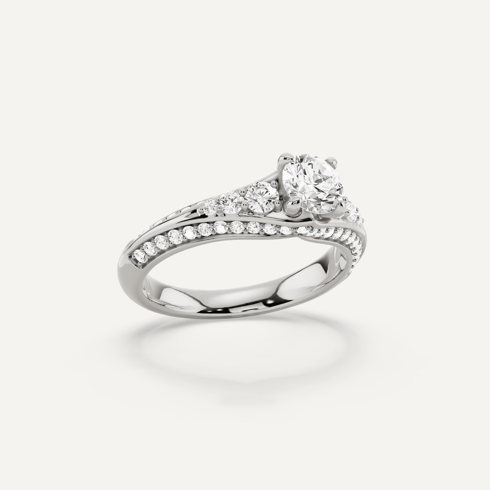 1 ctw Round Diamond Side Stone Engagement Ring - Lotus Diamond