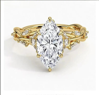 10K Solid Real Gold Lab grown diamond wedding ring for female IGI Horse Eye 2 carat CVD vine design engagement ring for female - Lotus Diamond
