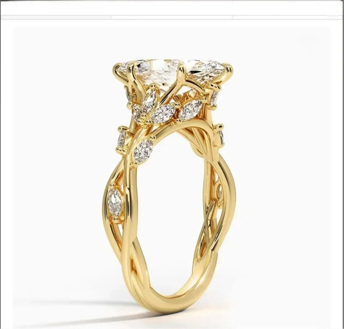 10K Solid Real Gold Lab grown diamond wedding ring for female IGI Horse Eye 2 carat CVD vine design engagement ring for female - Lotus Diamond