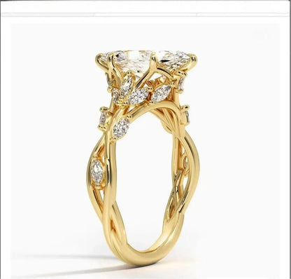 10K Solid Real Gold Lab grown diamond wedding ring for female IGI Horse Eye 2 carat CVD vine design engagement ring for female - Lotus Diamond