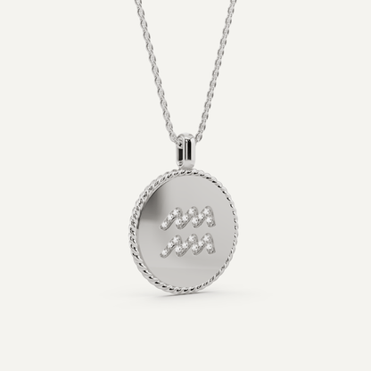 1/10 ctw Round Diamond Aquarius Zodiac Sign Pendant - Lotus Diamond
