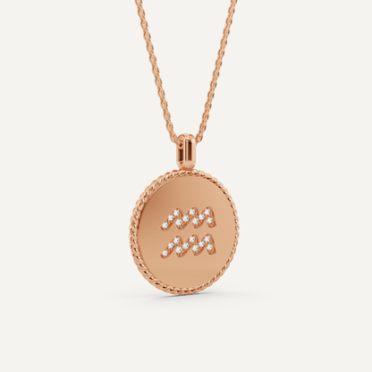 1/10 ctw Round Diamond Aquarius Zodiac Sign Pendant - Lotus Diamond