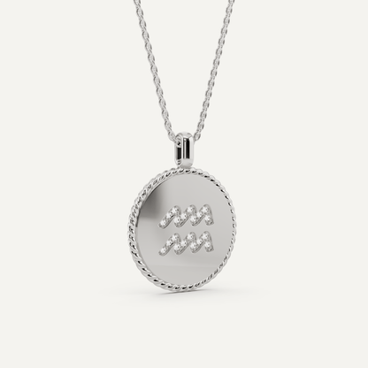 1/10 ctw Round Diamond Aquarius Zodiac Sign Pendant - Lotus Diamond
